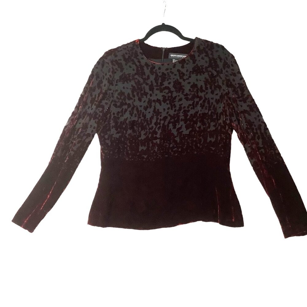 Vtg Gruppo Americano Velvet Silk Lined Blouse Women Large Black Red Floral Sheer